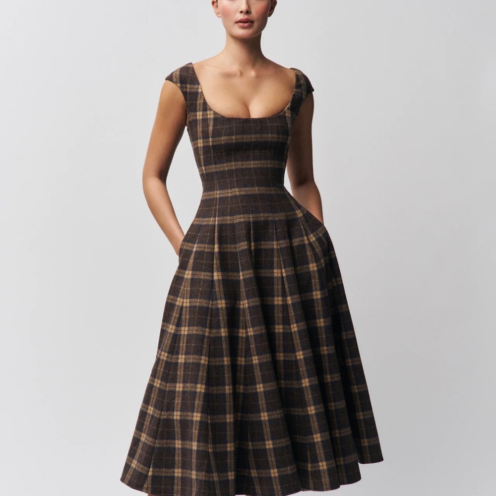 Danielle Guizio Plaid Brown Dress